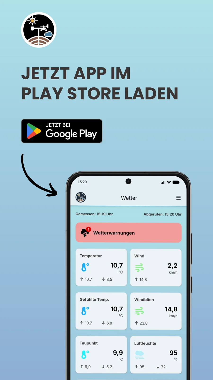 Hinweisgrafik: Wetter Bad Münder App jetzt im Google Play Store laden
