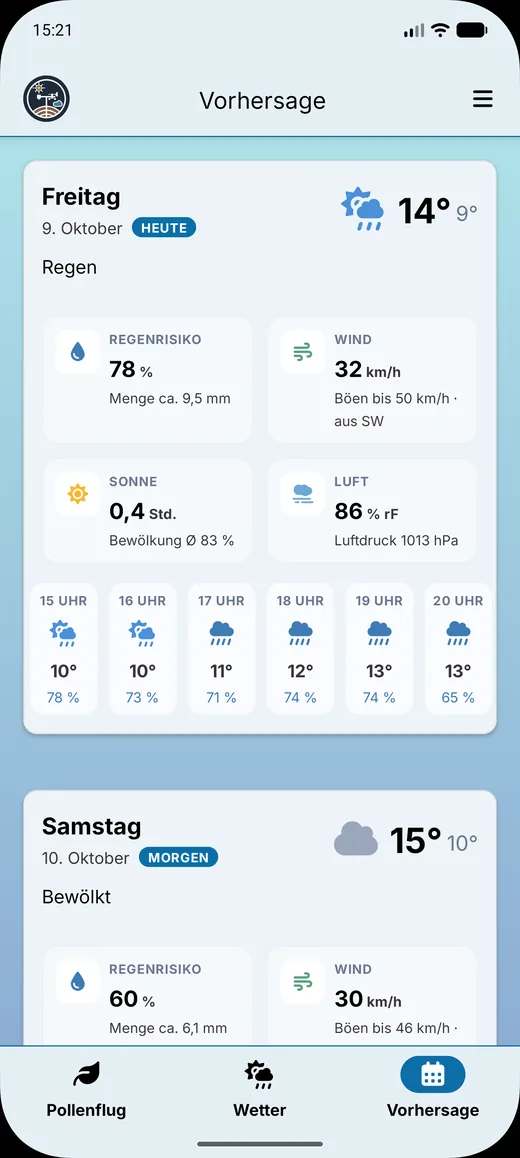 Wetter Bad Münder App: 10-Tage-Vorhersage mit Regenrisiko, Wind und Stundenverlauf