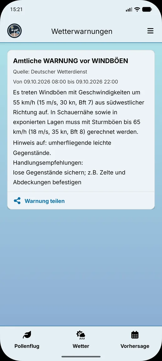 Wetter Bad Münder App: amtliche Warnung vor Windböen im vollen Wortlaut