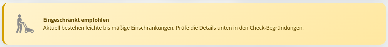 MFI Gesamtstatus WARNING mit mittlerem Index-Score und gelber Statusanzeige